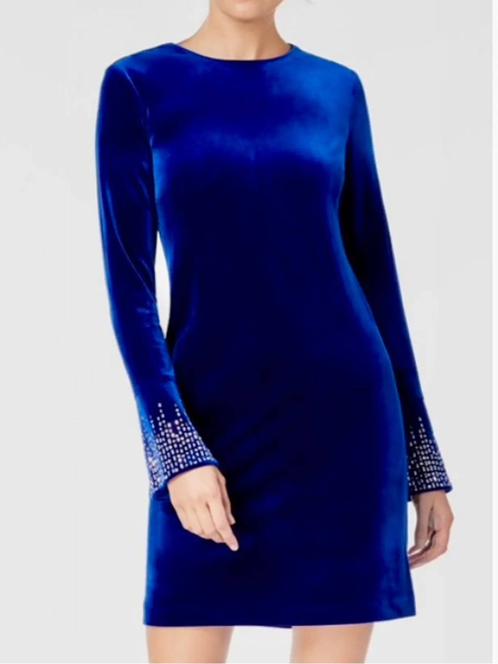Calvin Klein Blue Velvet Bell Sleeve Dress 4